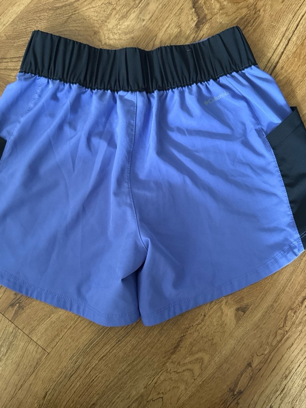 Vintage Columbia Women's Blue Athletic Shorts with Black Waistband